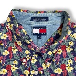 Tommy Hilfiger Mens XL Camp Shirt Floral Print Chest Pocket Button Collar